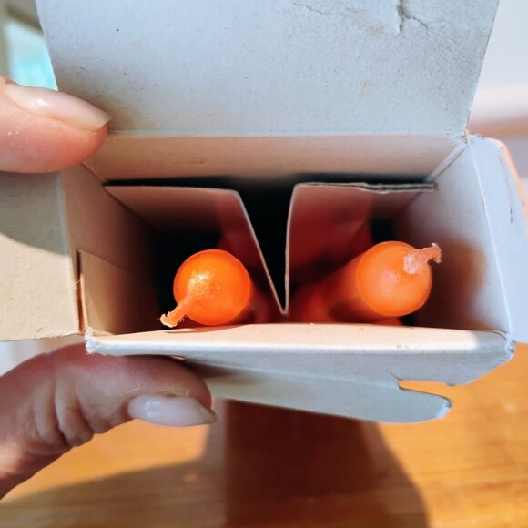 Vintage Halloween Black Cat Pumpkin Taper Candles Set Of 2 -10” Hong Kong - NOS - Picture 4 of 7